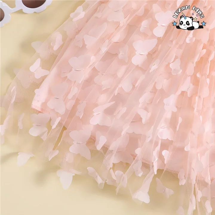 LEZONKIDS - Novo design de vestidos de tule para meninas com borboleta sólida e fivelas, secagem rápida e fofa